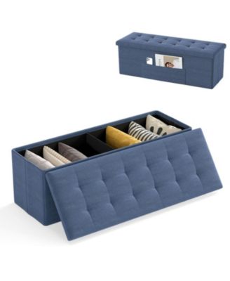 43 in Folding Storage Ottoman Bench with Padded Linen Seat