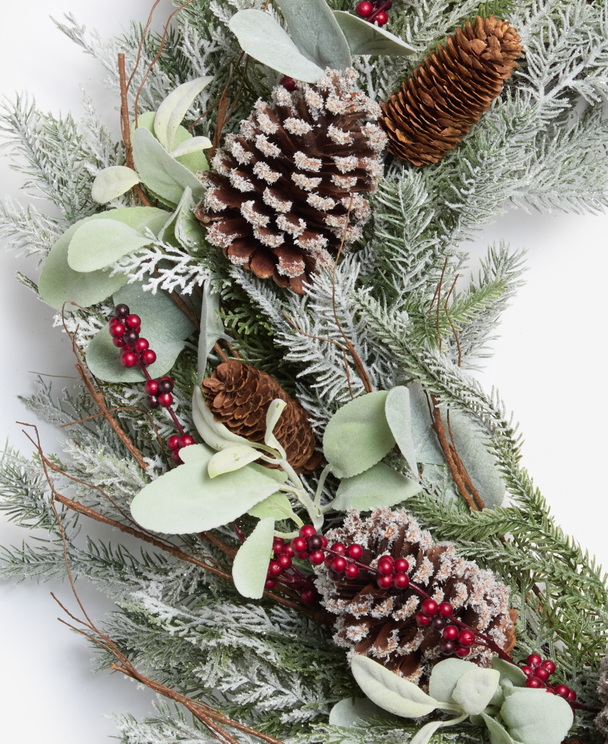 Holiday Lane Heritage Flocking Wreath with Pine Cones and Berries, Macy's Exclusive