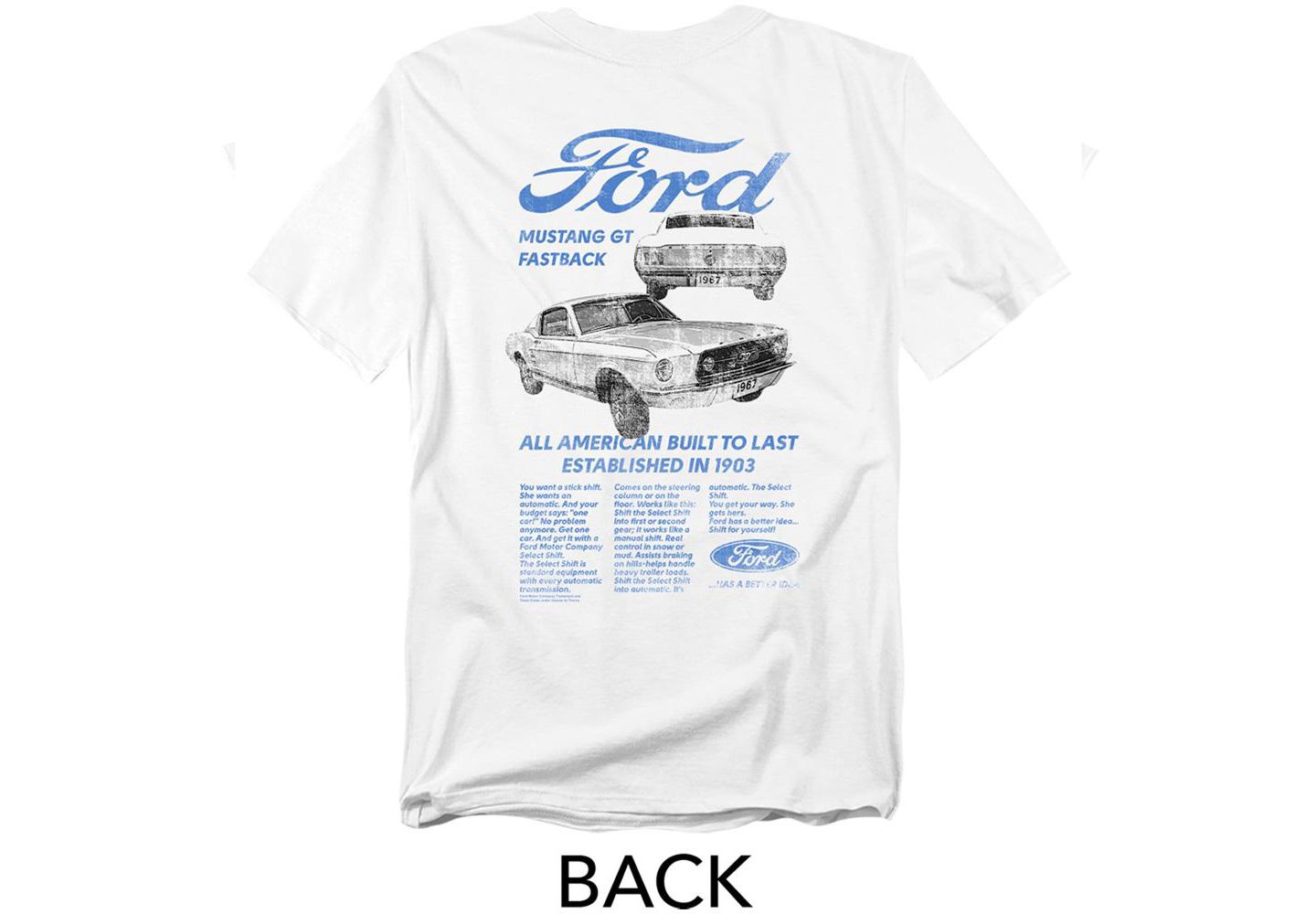 Мужская футболка Mustang Ford GT Fastback Advert Front Back, цвет: Белый — фото 3