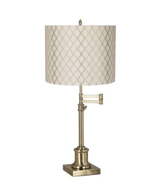 Swing Arm Desk Table Lamp 36" Tall Antique Brass Embroidered Hourglass Fabric Drum Shade for Living Room Bedroom