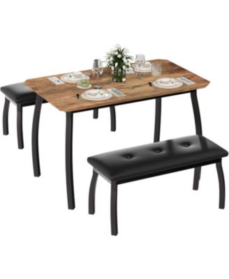 3-Pc. Dining Set, Rectangular Wood Table with 2 Upholstered Chairs, Modern Farmhouse for Small Spaces