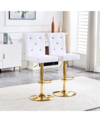 Swivel Bar Stools Set of 2, Adjustable Faux crocodile Leather, with Button Tufted Back, Metal Leg Kitchen Island Chairs, for Kitchen Island