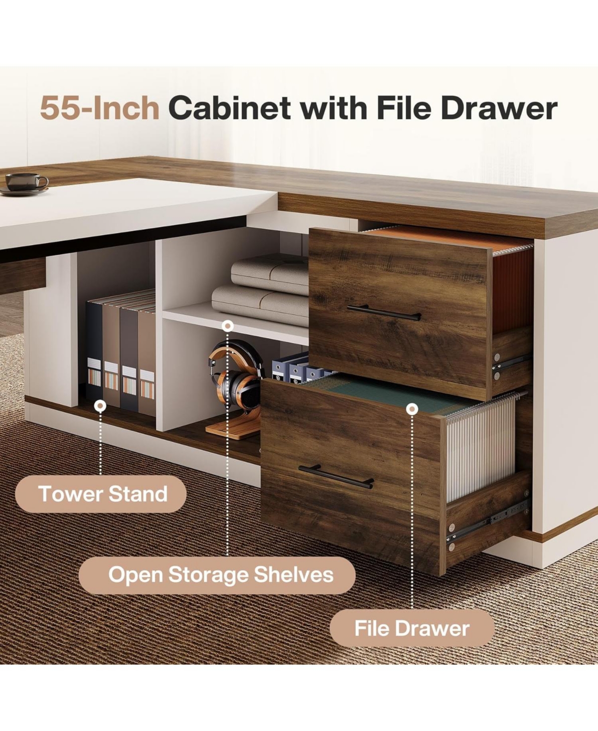 Tribesigns 78.7" L-Shaped Executive Desk, Modern Office Desk with 55.1" Storage Cabinet, Large Computer Table with Drawers