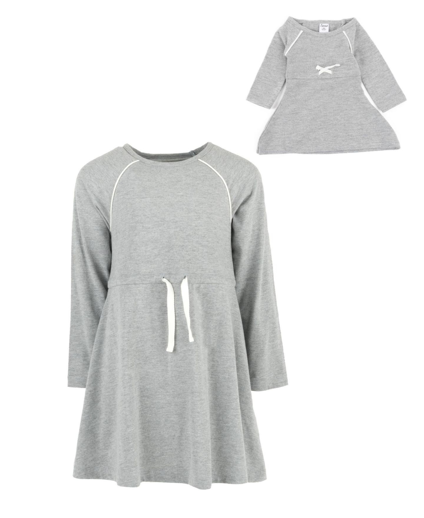 Платье Leveret Matching Girl & Doll Drawstring Cinch-Waist Long Sleeve Dress для девочек-малышей, цвет: Светлый серый — фото 2