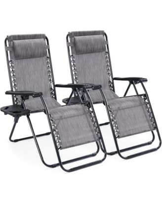 Set of 2 Zero Gravity Lounge Chairs Reclining Patio Chairs with Cup Holder
