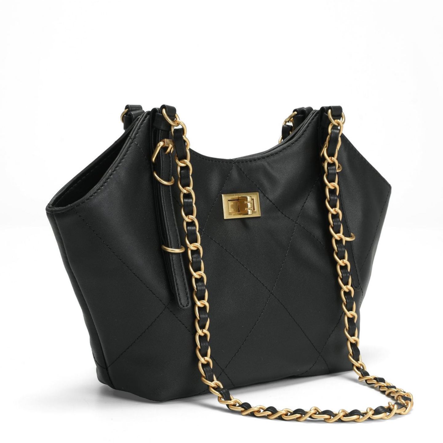 Женская сумка SUSU Luxea Quilted Chain Shoulder Bag Small Leather Handbag with Gold Chain Strap, цвет: Чёрный — фото 3