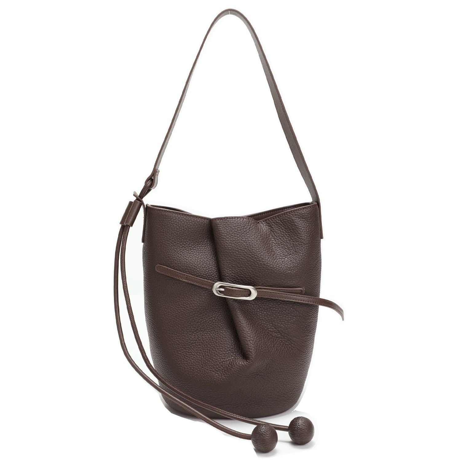 Solene Leather Bucket Bag Minimalist Shoulder Crossbody Purse