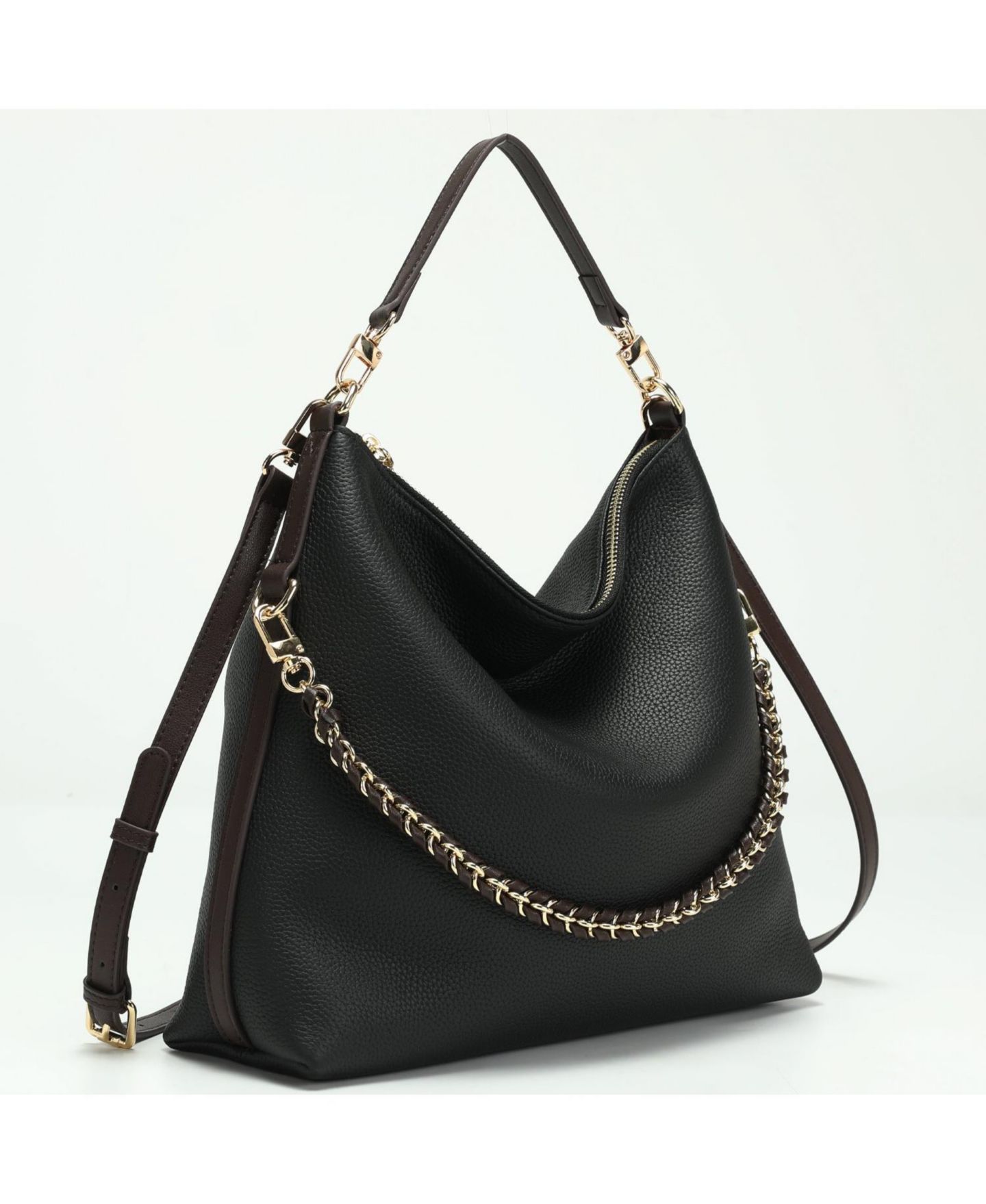 Женская сумка SUSU Riva Leather Convertible Hobo Bag Shoulder and Crossbody with Chain Detail, цвет: Чёрный — фото 4