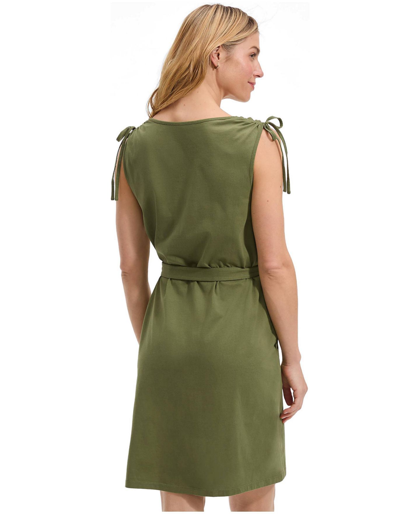 Женское платье Lands' End Cotton Jersey Shoulder Tie Belted Mini, цвет: Artichoke — фото 2