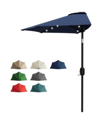 9FT Half Patio Umbrella with LED Lights, UV Protection, Sturdy Canopy and Easy Crank for Patio, Garden, Deck, Balcony and Table