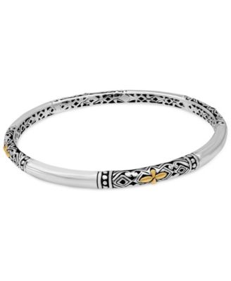 Filigree Bangle Slide-on Bracelet in Sterling Silver and 18K Gold Accents