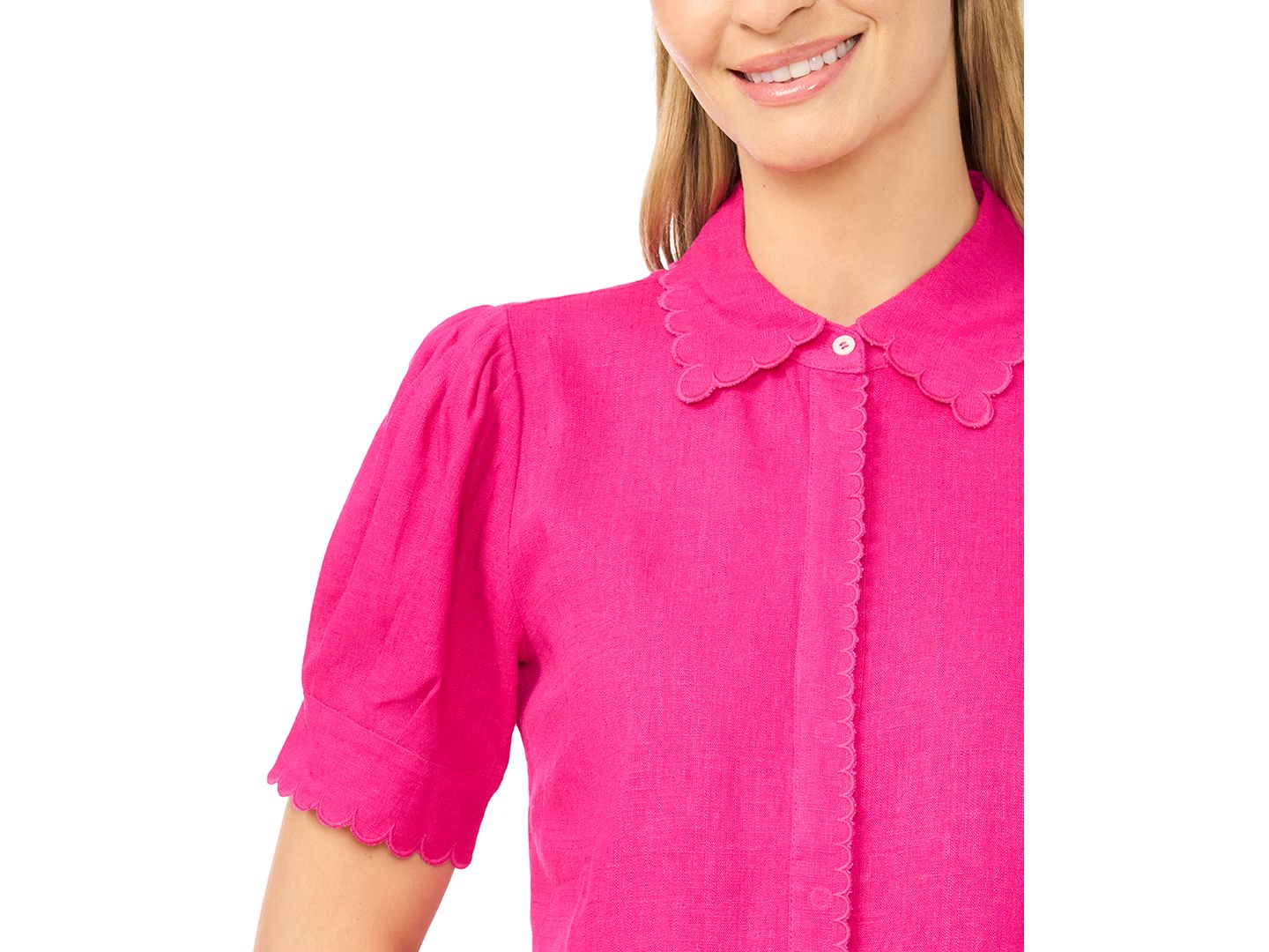 Женская рубашка CeCe Linen-Blend Short-Sleeve Collared Button-Up, цвет: Пурпурный — фото 3