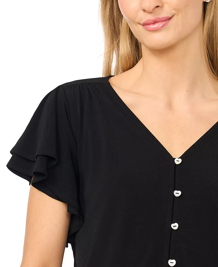 Women's Flutter-Sleeve V-Neck Blouse - thumbnail 3