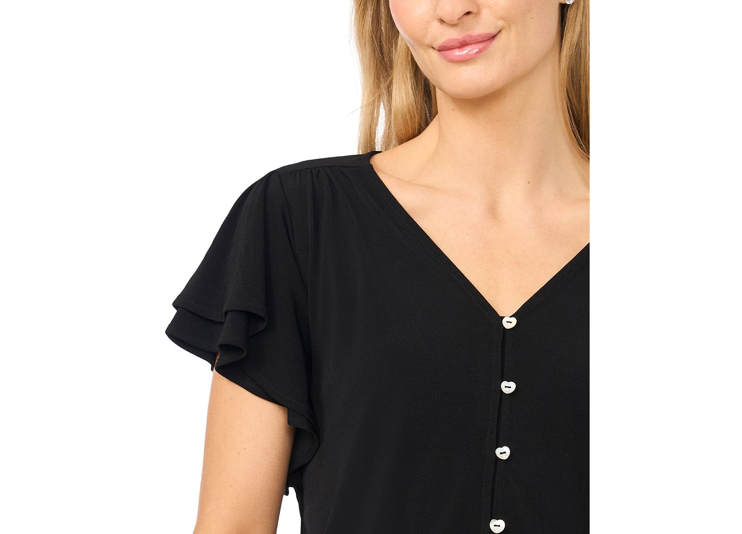 Women's Flutter-Sleeve V-Neck Blouse