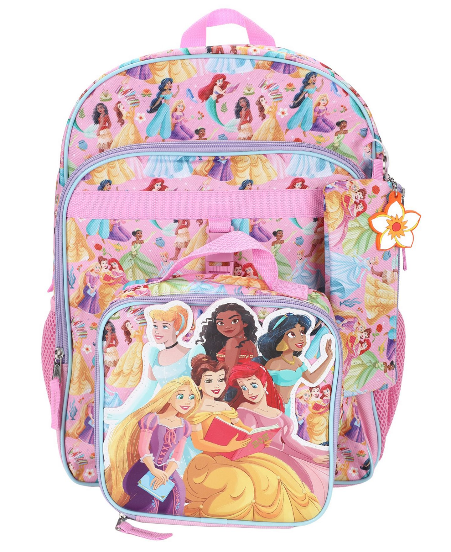 Сумки Disney Princess All Over Print Backpack, Lunch Bag, Pencil Case and Key Chain, 4-Piece Set для девочек, цвет: Розовый — фото 3