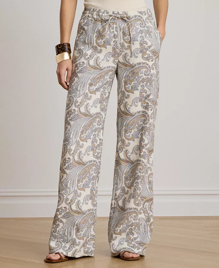 Women's Linen Mid-Rise Wide-Leg Pants