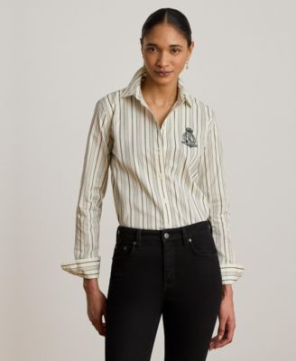 Women's Striped Buttoned Placket Long-Sleeve Shirt