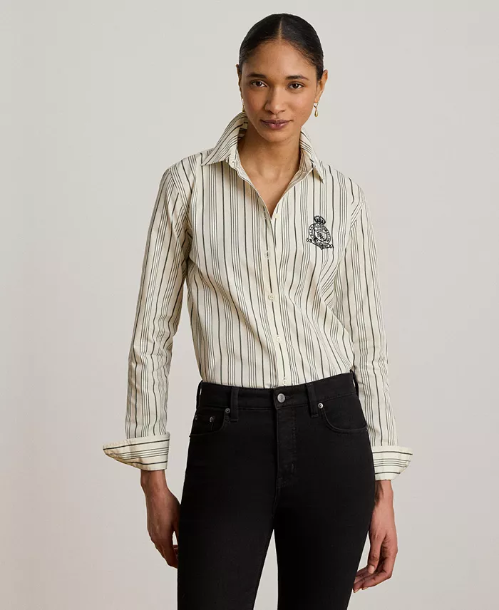 Women's Striped Buttoned Placket Long-Sleeve Shirt