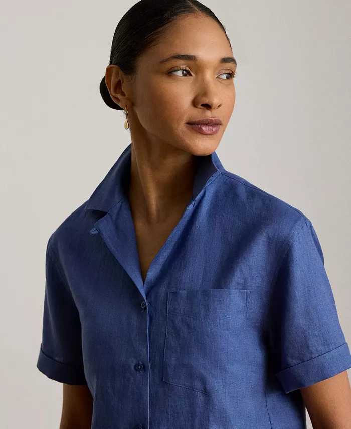Women's Linen Short-Sleeve Camp Shirt - thumbnail 4