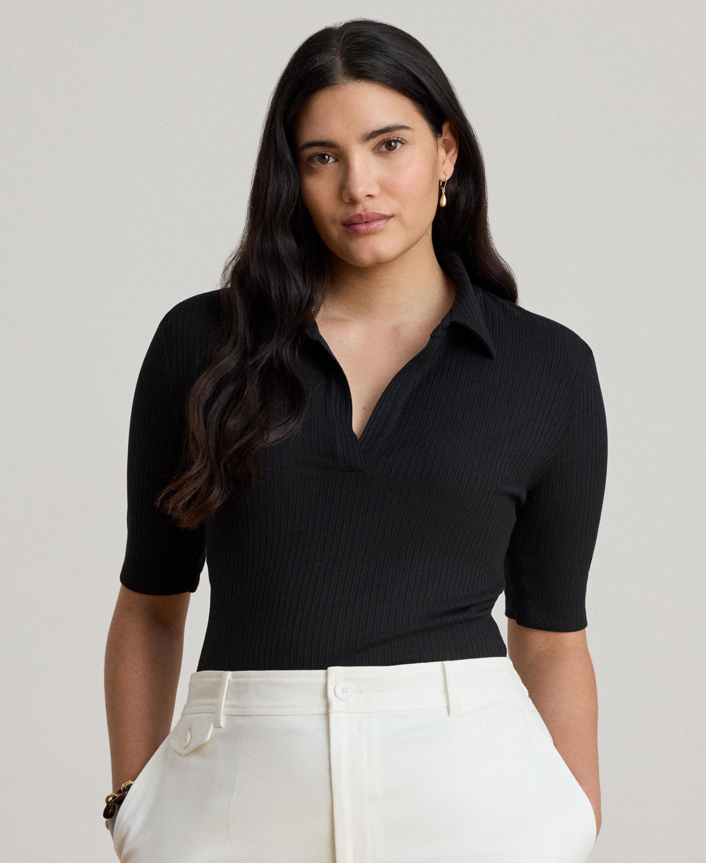 Женская футболка Lauren Ralph Lauren Johnny Collar Polo T-Shirt, цвет: Чёрный — фото 2