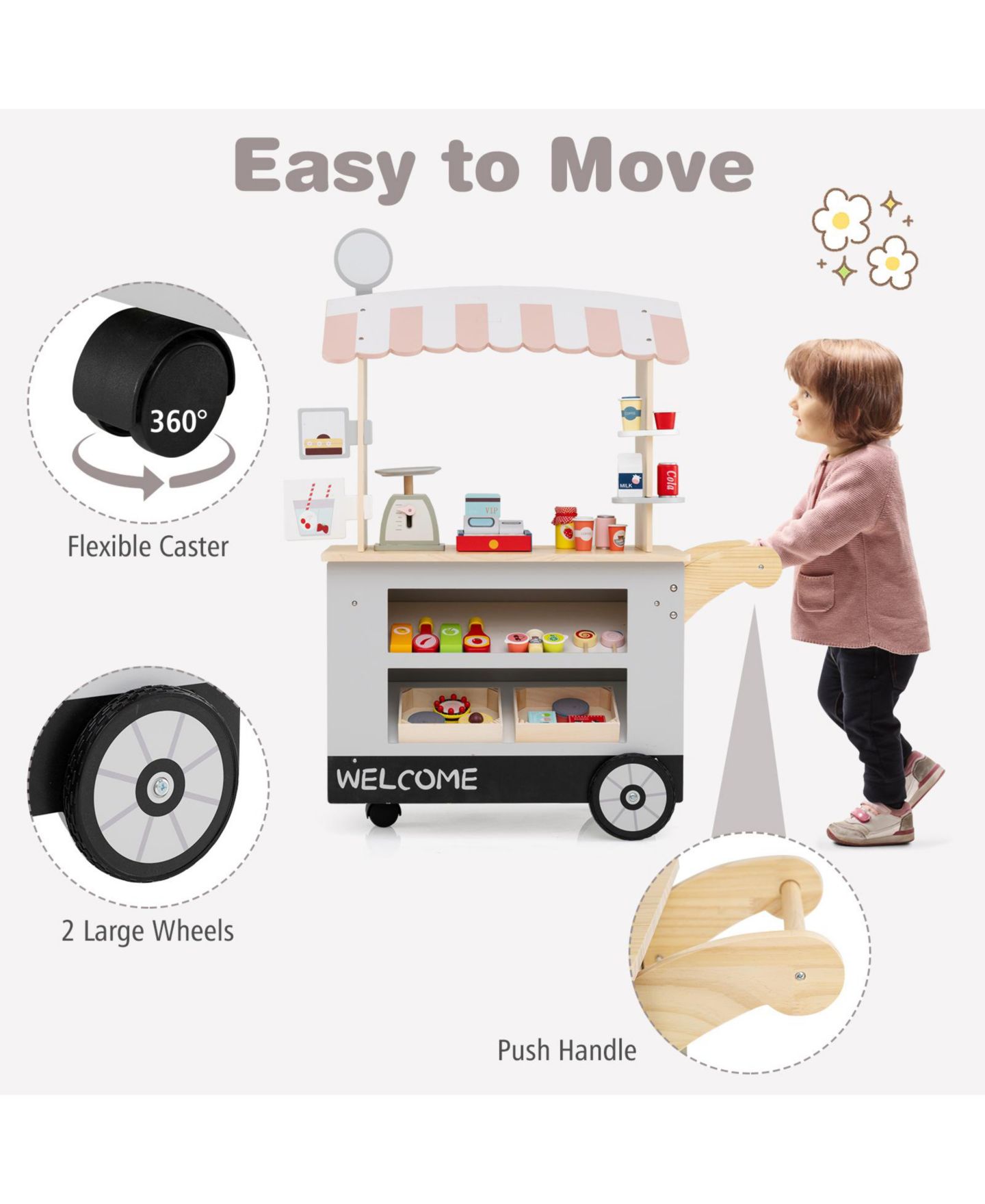 Детские игрушки Slickblue Shopping Cart with POS Machine and Pretend Scale 30-Piece Play Set, от 3 лет, цвет: Серый — фото 3