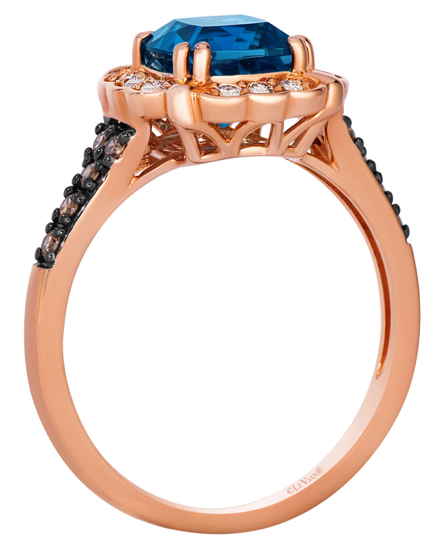 Deep Sea Blue Topaz™ cushion cut (1-5/8 ct. t.w.), Chocolate Diamond (1/6 ct. t.w.) & Nude Diamond (1/6 ct. t.w.) Ring in 14k Strawberry Gold