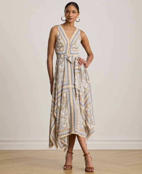 Женские Lauren Ralph Lauren Petite V-Neck Handkerchief-Hem Dress