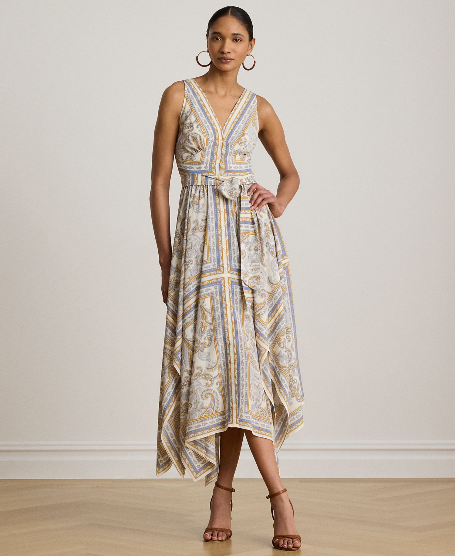 Petite V-Neck Handkerchief-Hem Dress