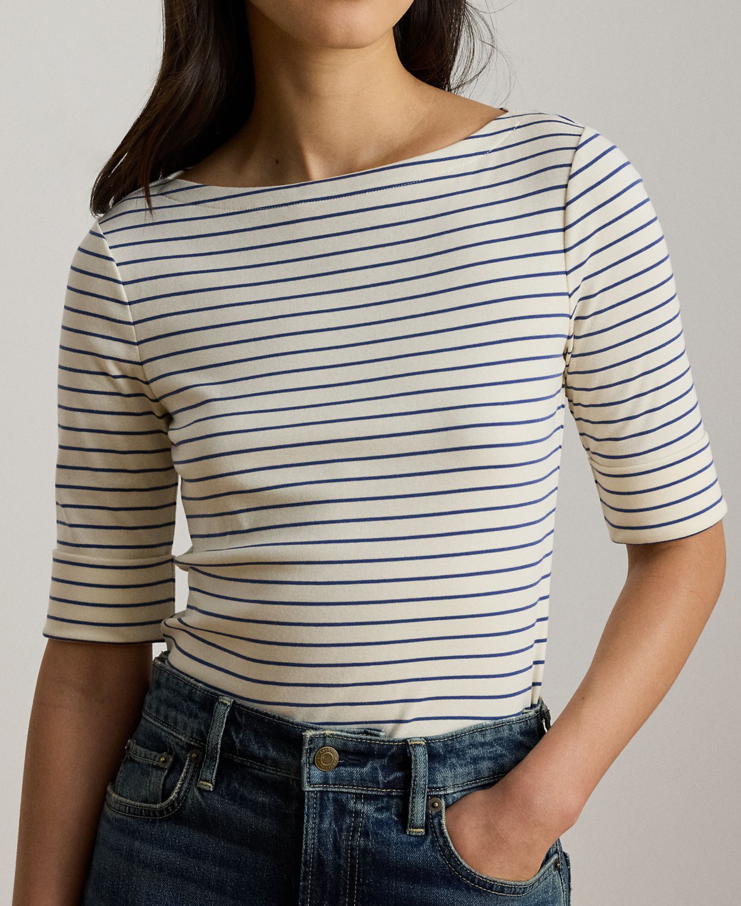 Petite Striped Boat Neck T-Shirt