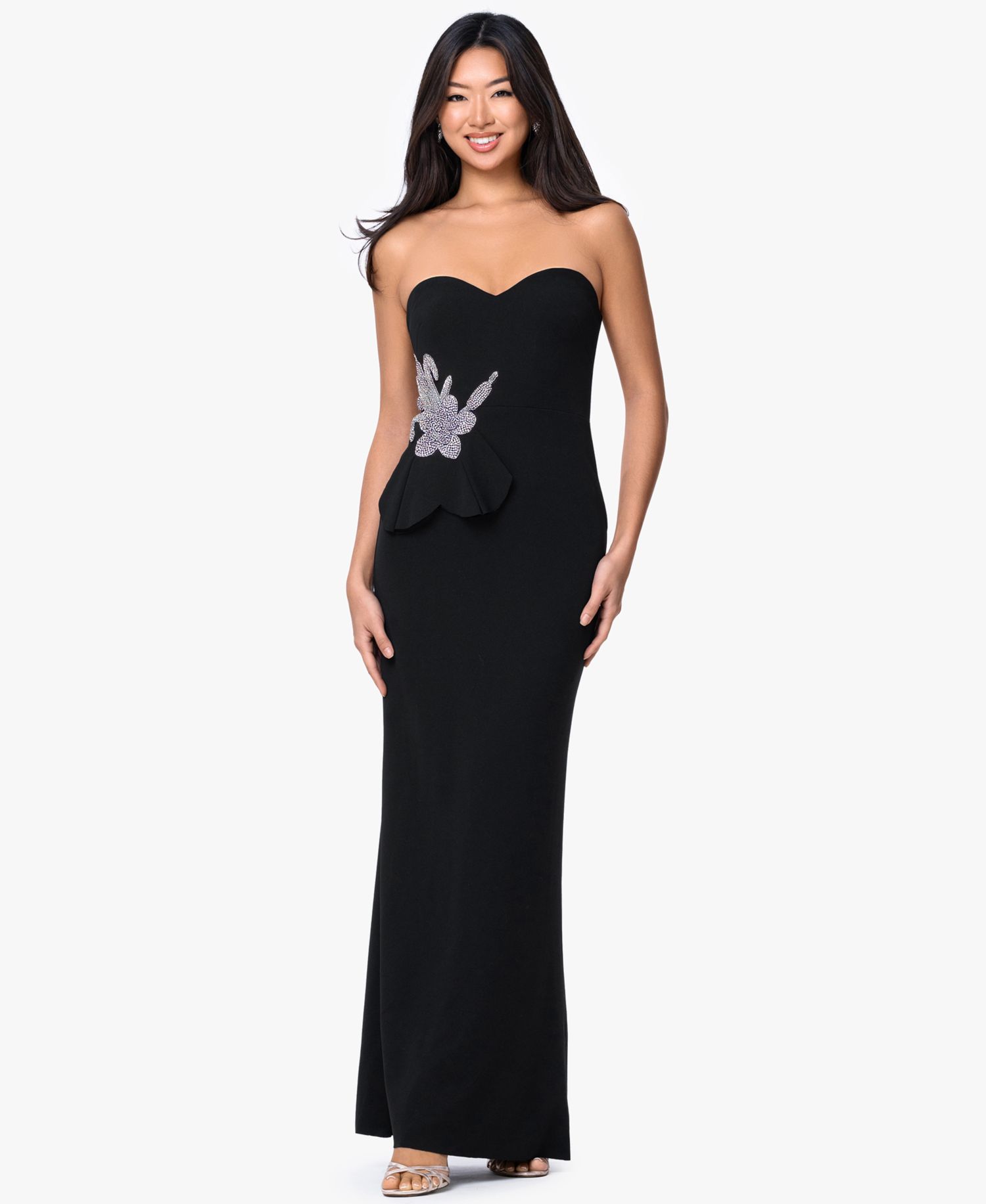 Women's Strapless Floral Accent Gown