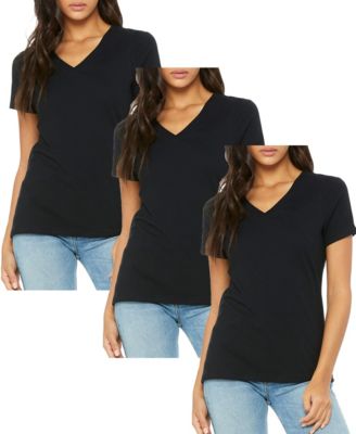 Women's Loose Fit Short Sleeve V-Neck Cotton Stretch Tees-3 Pack