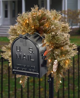 National Tree Company 3' Glittery Bristle Pine Mailbox Swag with Battery Operated LED Lights and Timer