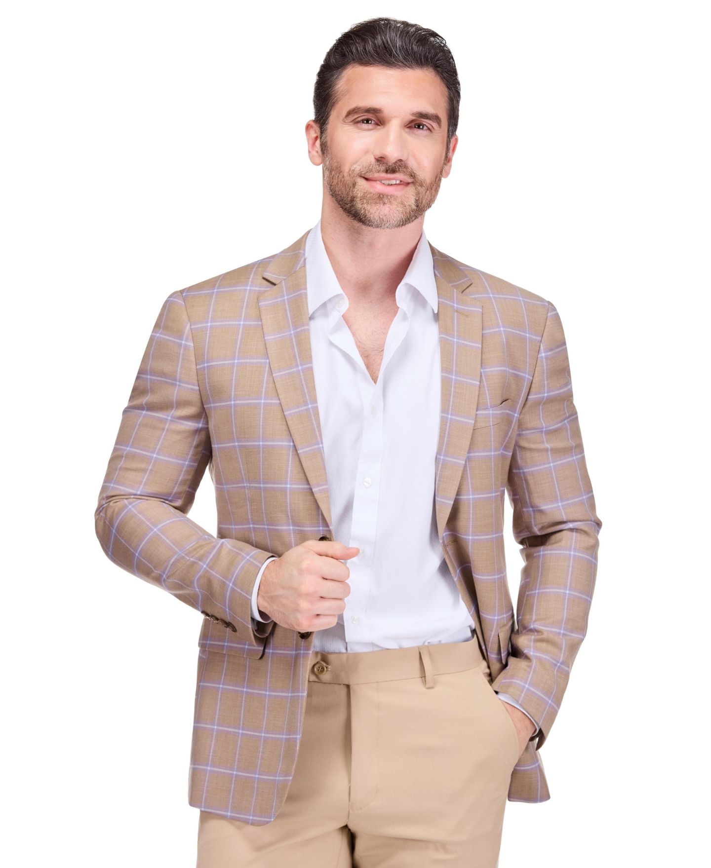 Мужской пиджак Gino Vitale Plaid Slim Fit Sportcoat Blazer, цвет: Бежевый / Хаки — фото 3