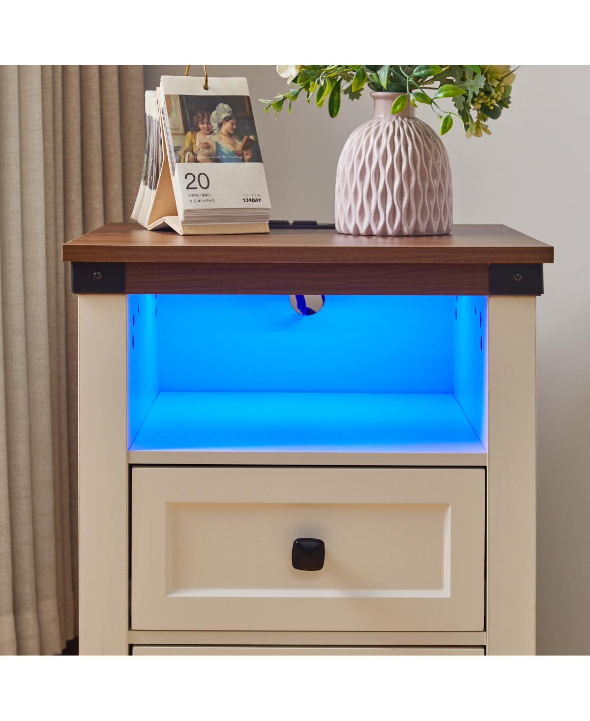 Streamdale Furniture Farmhouse Charging Nightstand with Drawer and Shelf