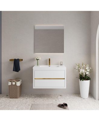 Wall Mounted Bathroom Vanity with Glossy Resin Sink, Soft Close Drawers, Pre-Assembled