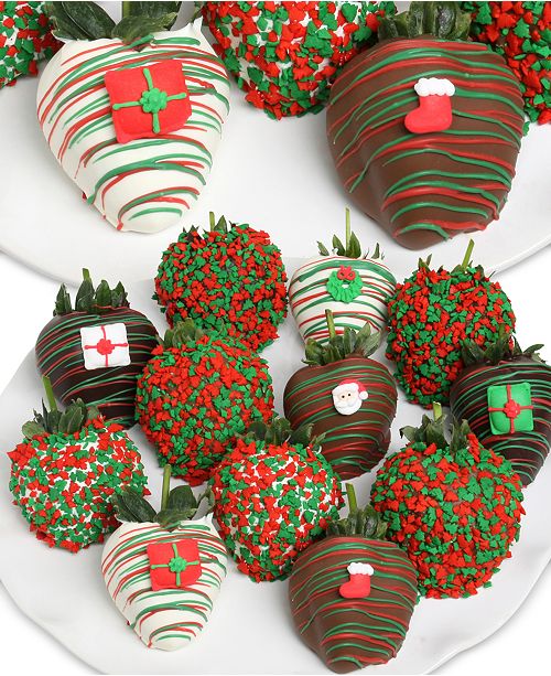 12 Pc Christmas Belgian Chocolate Covered Strawberries Gift Box