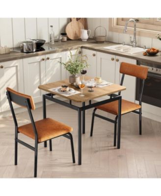 3-Piece Metal Frame Dining Table Set with 2 PU Upholstered Chairs