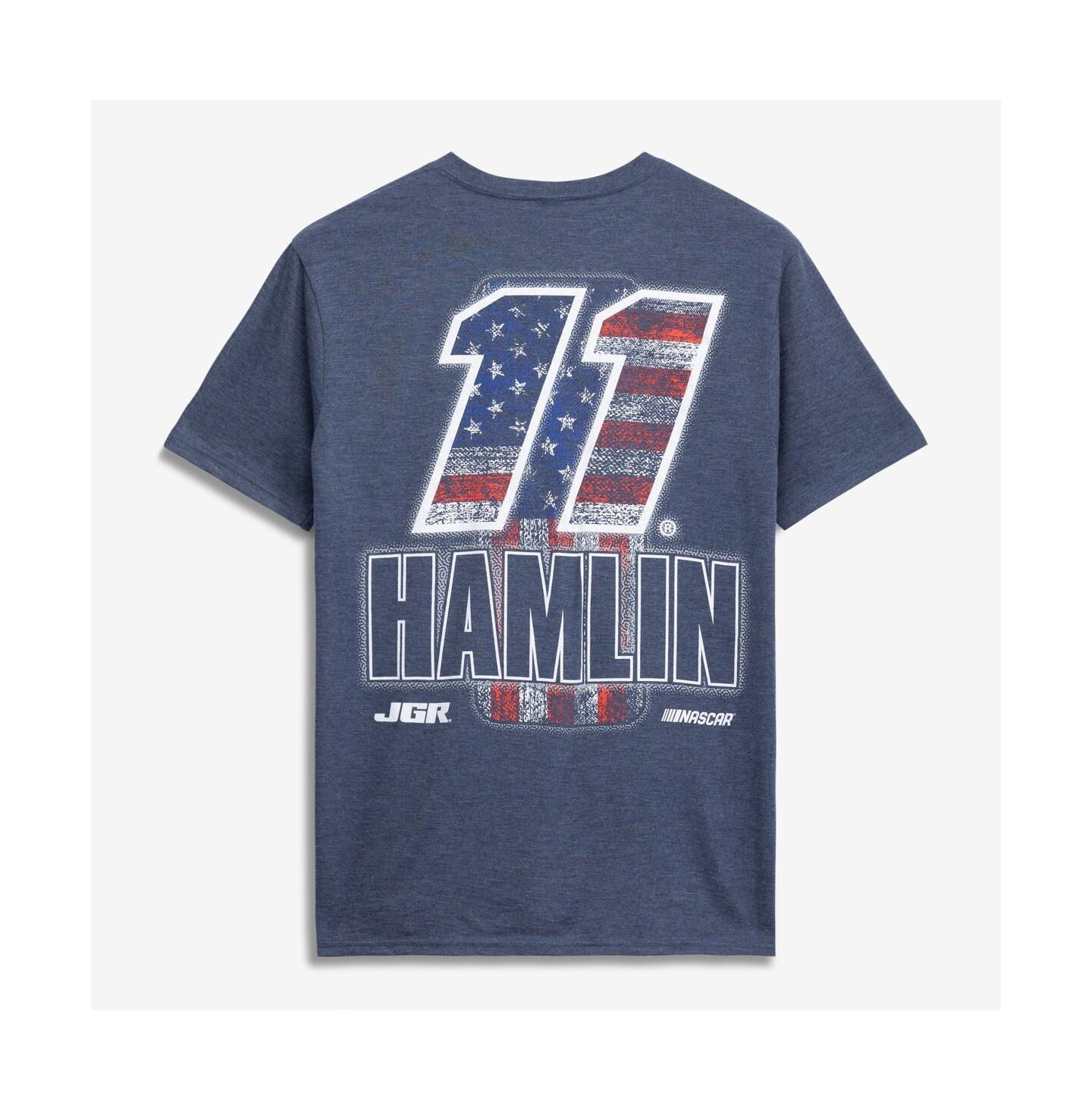 Мужская футболка Classic Ink USA Heather Navy Denny Hamlin 11 Patriotic Number Tri-Blend — фото 3