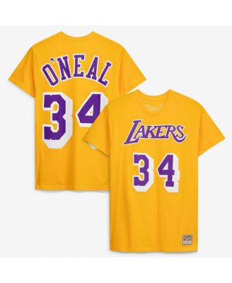 Men's and Women's Shaquille O'Neal Gold Los Angeles Lakers Hardwood Classics Name & Number T-Shirt
