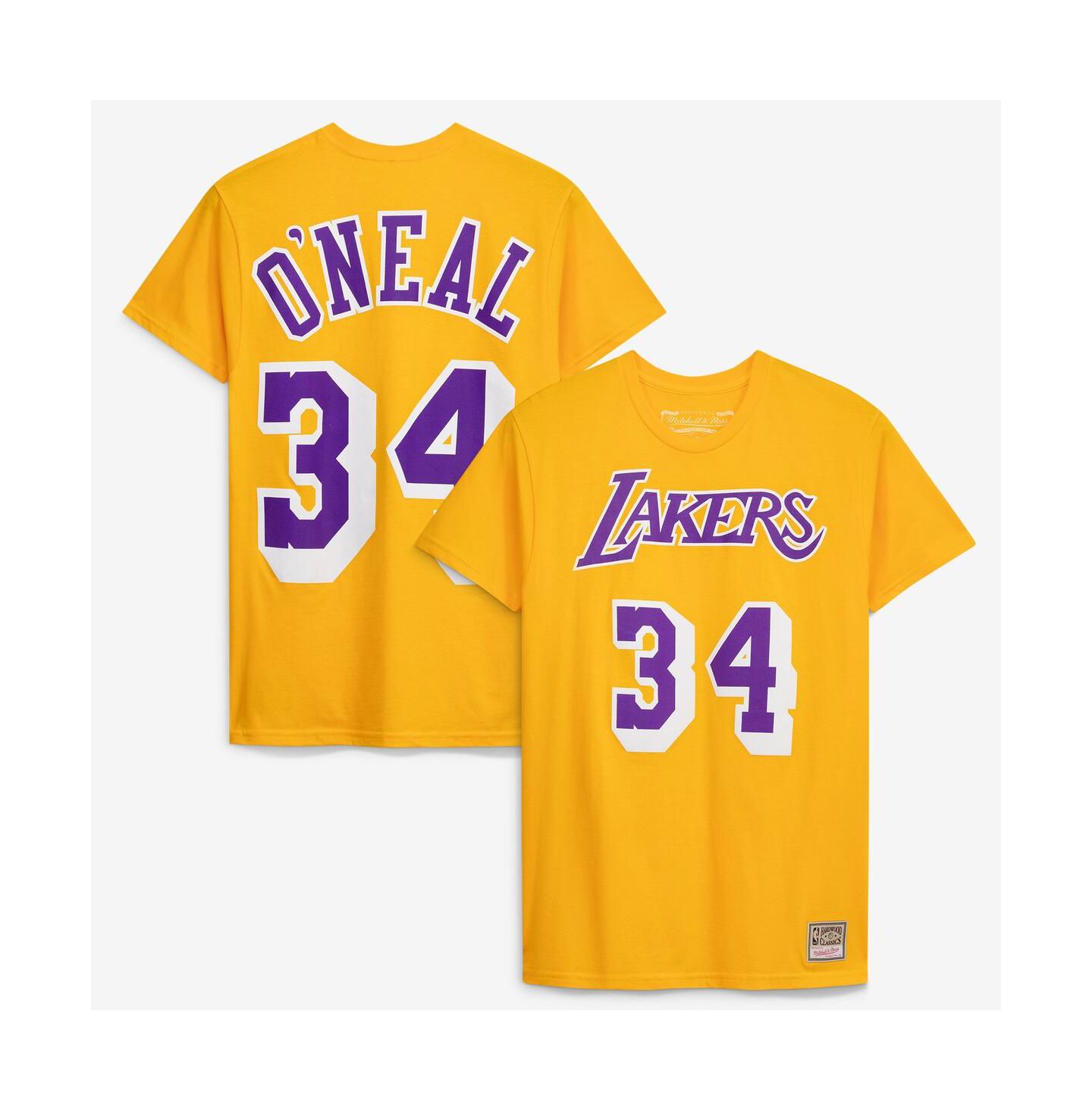Футболка Mitchell & Ness Shaquille O'Neal Gold Los Angeles Lakers Hardwood Classics Name & Number — фото 1
