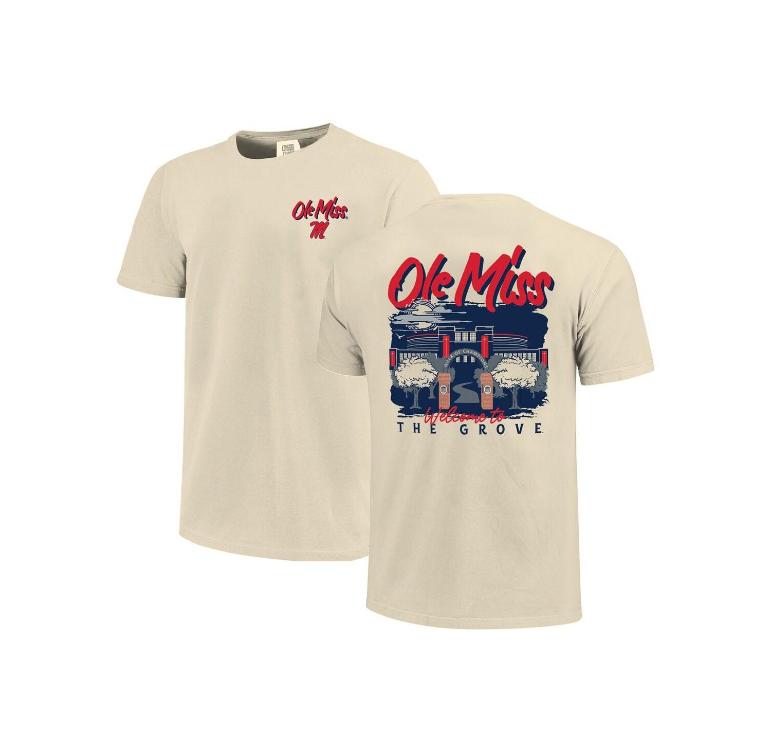 Men's Natural Ole Miss Rebels Comfort Colors Hand-Drawn Campus Stack T-Shirt