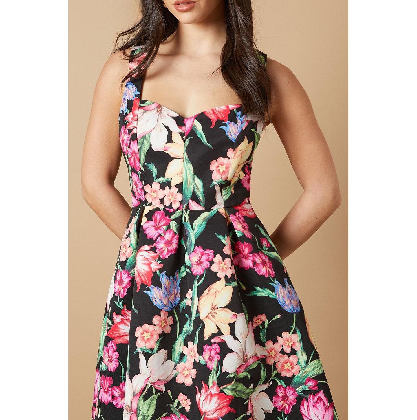 Женское платье Oasis Occasion Floral Strappy Twill Midi, цвет: Чёрный — фото 8