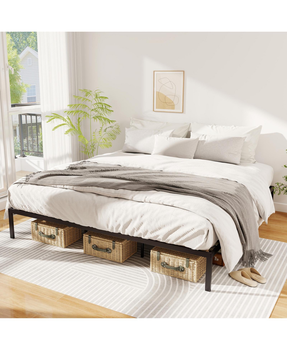 Gymax King Size Metal Bed Frame Heavy Duty Support Slats Mattress Foundation