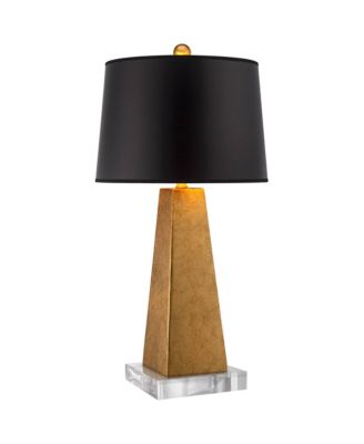 Obelisk Modern Table Lamp with Square Riser 27.5 Inches Tall Paper Drum Shade for Bedroom Living Room Bedside