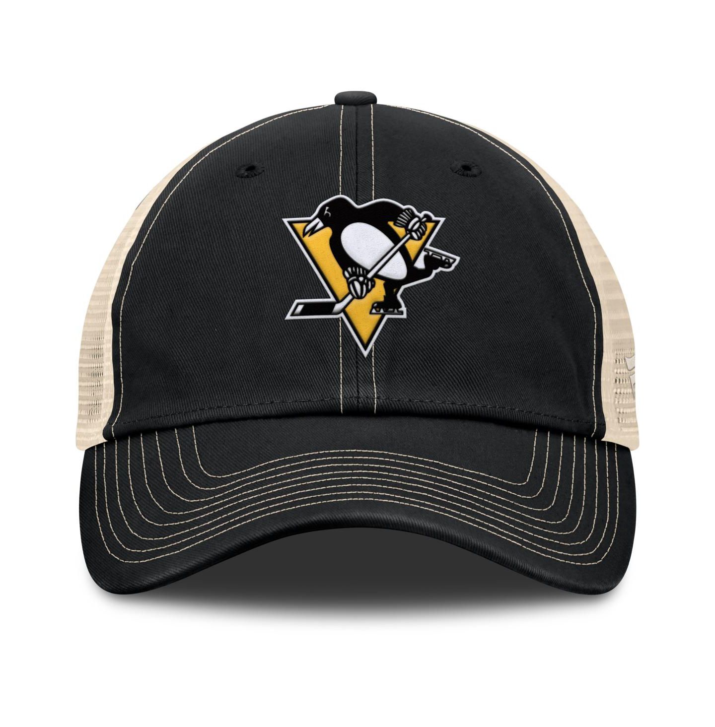 Мужская кепка Fanatics Black/Natural Pittsburgh Penguins Rival Trucker Adjustable Hat — фото 2