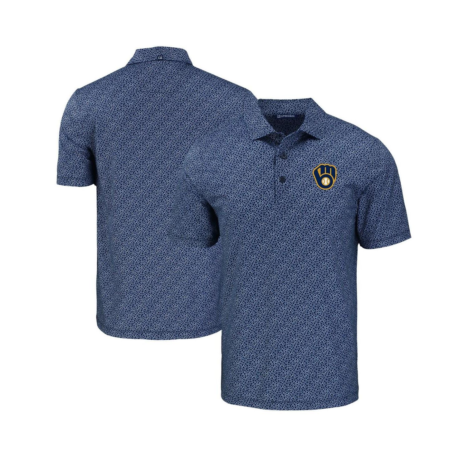 Men's Navy Milwaukee Brewers Pike Eco Pebble Print Stretch Polo Shirt