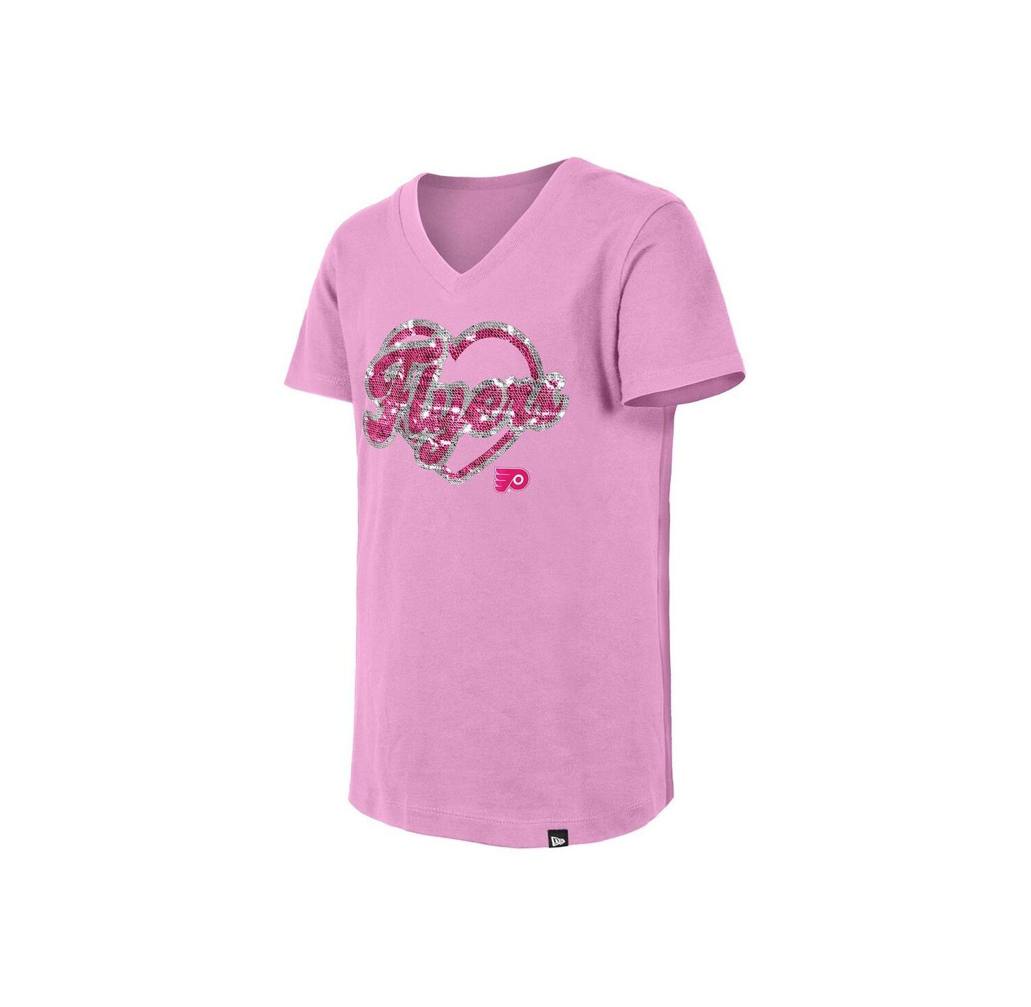 Girl's Pink Philadelphia Flyers Flip Sequin V-Neck T-Shirt