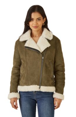 Women's Faux Suede Shearling Biker Jacket