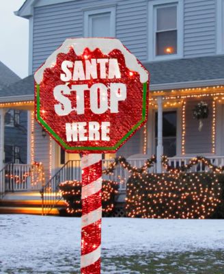 National Tree Company 60" Sisal Red Stop Sign Pole with 100 White LED Mini Lights 