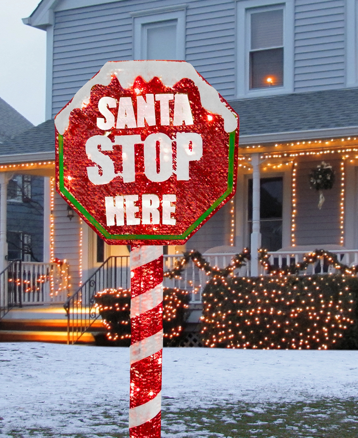 National Tree Company Sisal Red Stop Sign Pole with 100 White Led Mini Lights